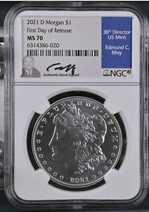 2021 D Morgan Dollar First day Release NGC MS70 signed Edmund C. Moy Fdi