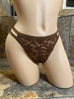 Victoria's Secret Pink Cute Allover Lace Stretch Strappy Thong Brown M NWT