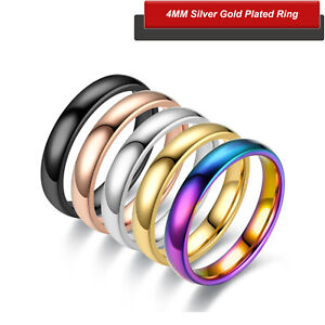 4MM Silver Gold Plated Stainless Steel Men Women Wedding Ring Band Size