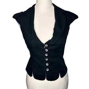 Vintage USA Elevenses Anthropologie Black Mini Crop Button Cotton Vest Small XS