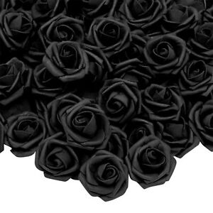 100-Pack Black Artificial Flowers, Bulk Stemless Fake Foam Roses for Crafts, 3