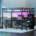 Full Size Metal Loft Bed with L-shaped Desk ,Wardrobe and Adjustable Shelf