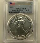 2021 $1 American Silver Eagle Type 2 First Strike PCGS  MS70 Flag Label