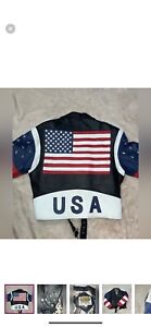 Vintage Phase 2 USA Flag Leather Motorcycle Jacket Men's Size Large new