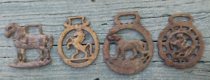 Vintage Brass Horse Harness Medallions Ornaments Assorted Lot Of 4