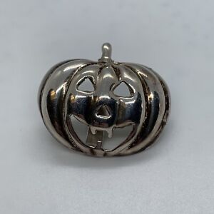 Vintage Sterling Silver Jack-O-Lantern Carved Pumpkin Pendant