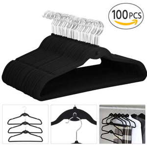 New ListingRenwick Non Slip Velvet Clothing Hangers, 100 Pack, Black
