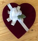 Vintage Dark Burgundy Velvet Valentine Heart Candy Box w/ Flowers