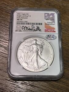 2021 Silver Eagle T2, NGC MS 70 Early Release, Signed Mike Castle Type 2, ACE
