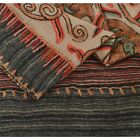 Sanskriti Vintage Cream Woolen Shawl Hand Embroidered Ari Work Stole Long Scarf