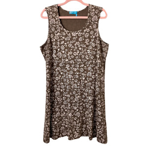 Fresh Produce Dress Womens XL Brown Mini Floral Tank Sleeveless Knit A-Line