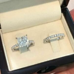 3.65Cts Princess Cut Lab-Created Dynamite Engagement Bridle Ring 14k White Gold