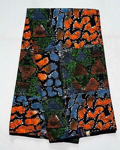 African Print Fabric/ Ankara - Orange, Green, Gray ‘Moxxie,' YARD or WHOLESALE
