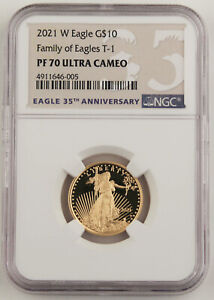 2021 W $10 1/4 Oz GOLD AMERICAN EAGLE PROOF COIN Type 1 NGC PF70 Ultra Cameo
