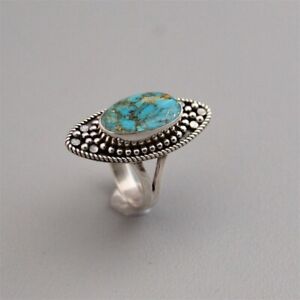 Blue Copper Turquoise Ring 925 Sterling Silver Oval Gemstone Jewelry All Size