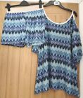 NWT Blue Shimmer Cold Shoulder Two Piece Shorts/Tunic Set Size S/M