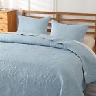 ENJOHOS Summer Quilt Bedspread King Size, Lightweight Blue King Quilt 3Pc, Rever