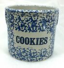 COOKIE SPONGEWARE BLUE STONEWARE CROCK & LID CLAY CITY INDIANA POTTERY CANISTER