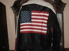 Vintage 1990s USA Leather Bomber Jacket Mens XL Phase 2 Patriotic Flag Coat Nice