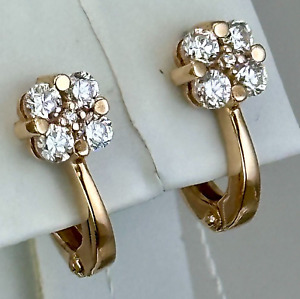 Vintage Original Solid Rose Gold Earrings with Cubic Zirconia 585 14K, Gold 14K
