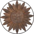 Metal Sun Home Wall Decor Sculpture with Distressed Copper Like Finish,Brown