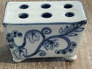 TULIPIERE FRANCIS Delft Porcelain Signed Bud Brick Flower Frog Blue White Vase