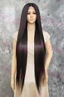 Dark Brown Extra Long Straight Heat Safe Lace Front Human Hair Blend Wig EVFC 4