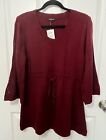 New Womens Size Large Knit Dark Red Sweater Empire Waist 3/4 Bell Sleeve