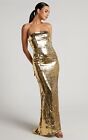 Showpo CHEENA MAXI DRESS - STRAPLESS SEQUIN MERMAID DRESS IN GOLD/SILVER Size 6