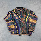 Vintage 3D Knit Sweater Mens XL Blue Brown Biggie Cosby Cardigan 90s *READ*