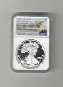 2021 W NGC PF70 TYPE 2 PROOF EARLY RELEASES ULT CAM AMERICAN SILVER EAGLE (035)