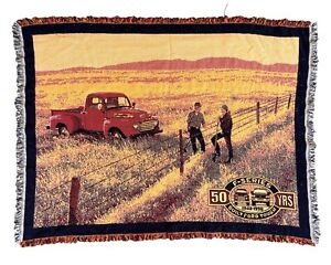 Vintage Woven Tapestry Ford Red Truck 50 Year F Series Throw Blanket Fringe Farm