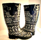 Women's Size 6 Rain Boot Black Aztec Pattern Insulated 13.5