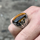 Men Oval Handmade Tiger Eye Stone Ring 925k Sterling Silver Men Ring