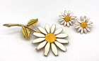 Vintage Daisy Flower Pin Brooch & Earrings Enameled Assessocraft NYC Midcentury