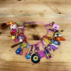 VTG 80s Plastic Charm Necklace 17 Clip On Bell Charms Phone Skates abacus