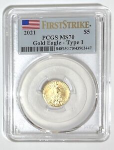 2021 $5 Gold Eagle PCGS Type 1 First Strike Gaudens/Busiek MS70 Flag NFC # ITW