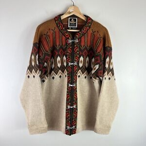 NESJAR Wool Cardigan Sweater Mens XL Metal Clasps Fair Isle Norway Vintage