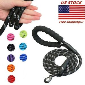 5FT Dog Leash Large Pet Rope Heavy Duty Reflective Nylon Leads with Comfy Handle