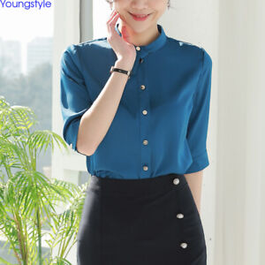 Chic Korean Womens Half Sleeve Summer Casual Career Chiffon Blouse Tops Shirts