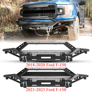 Powder Coated Front Bumper For 2018-2023 Ford F-150 w/2*Shackles+2*LED lights (For: 2020 F-150 XLT)