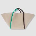 $1333 BOYY Women's Beige Green Lotus 25 Ala Flat Shoulder Canvas Purse Tote Bag