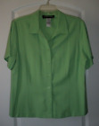 Sag Harbor Women's SIze Petite Large Apple Green  Short Sleeve Button Up Blouse
