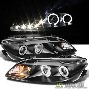 Black 2003-2006 Mazda 6 Mazda6 LED Halo DRL Projector Headlights Headlamps Pair (For: 2006 Mazda 6)