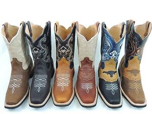 MEN'S RODEO COWBOY BOOTS GENUINE LEATHER WESTERN SQUARE TOE BOTAS SADDLE WORK