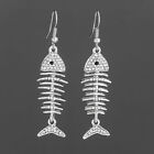 Silver Finish Bone Fish Rhinestone Encrusted Drop Dangle Style Earrings