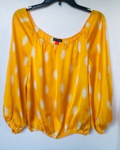 Vince Camuto women's blouse batwing sleeve elasticized polka dots Yellow size XS