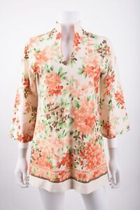 Vintage 70 Teddi Womens Tunic Top Mini Dress Sz 12 Multi-Color Floral 3/4 Sleeve