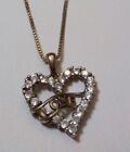 Gold Tone Over Sterling Silver Necklace. Heart CZ Pendant W/Love. 18 Inches.