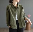 New Women's Cotton cargo Jacket Casual solid coat Long sleeve Short jacket gift